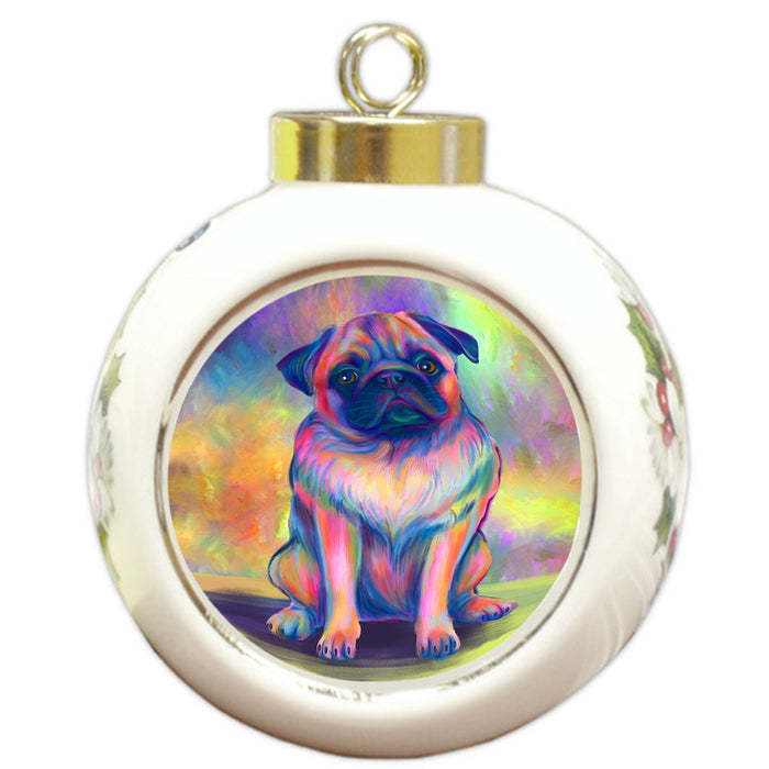 Paradise Wave Pug Dog Round Ball Christmas Ornament RBPOR57082