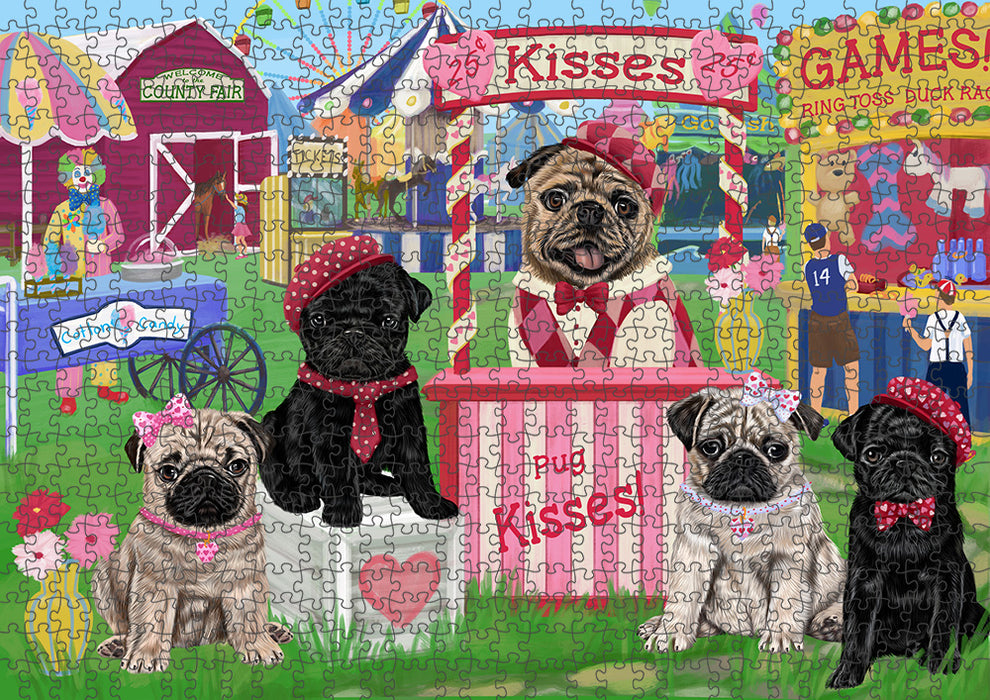 Carnival Kissing Booth Pugs Dog Puzzle with Photo Tin PUZL91864