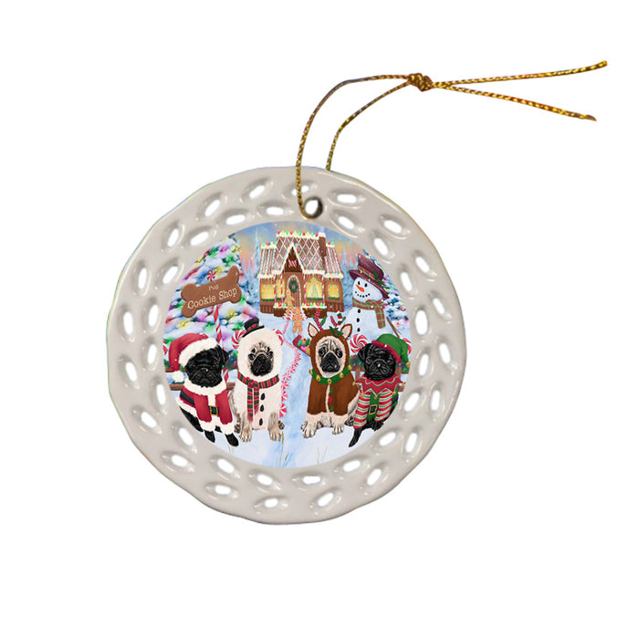Holiday Gingerbread Cookie Shop Pugs Dog Ceramic Doily Ornament DPOR56868