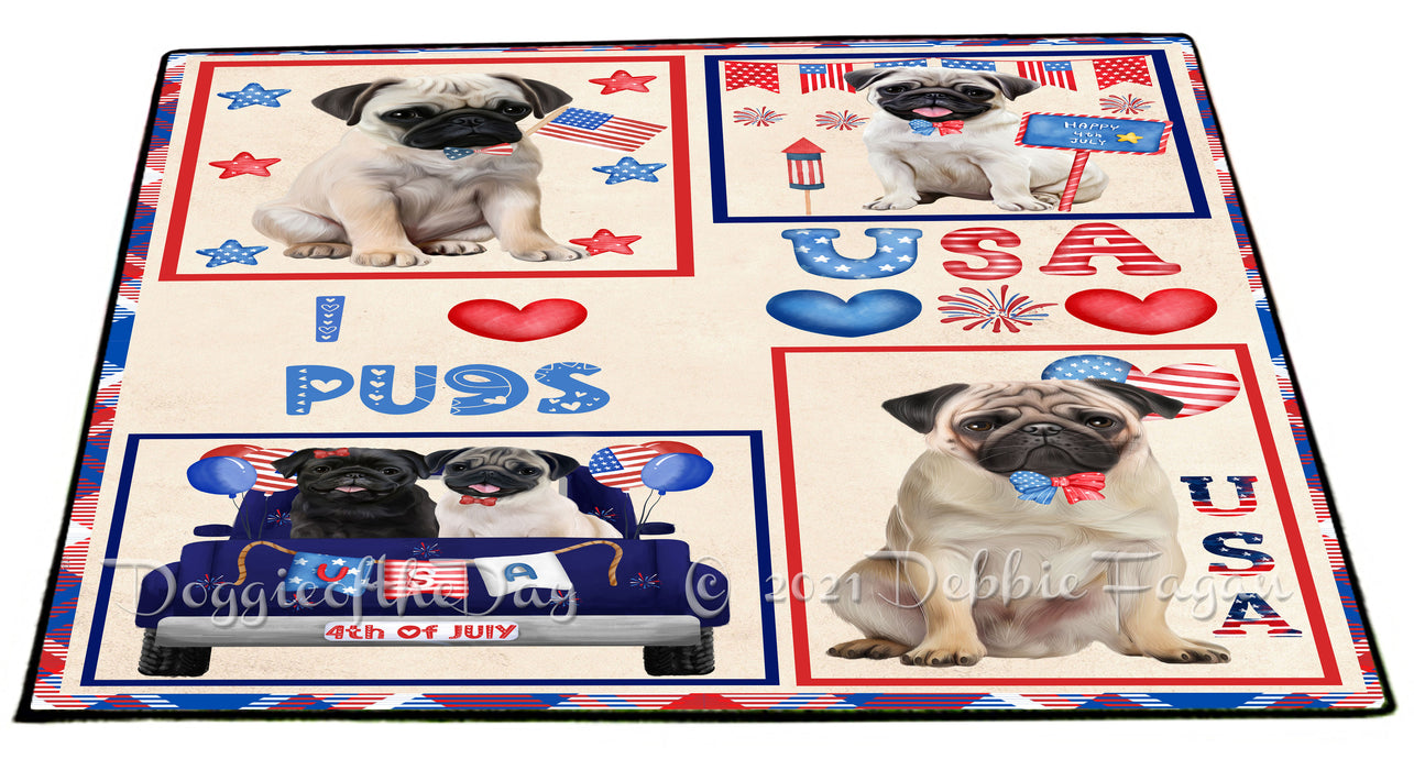 4th of July Independence Day I Love USA Pug Dogs Floormat FLMS56287 Floormat FLMS56287