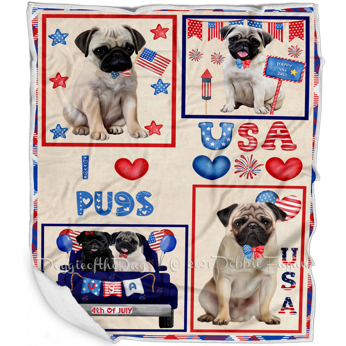 4th of July Independence Day I Love USA Pug Dogs Blanket BLNKT143530