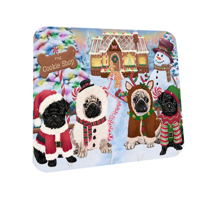 Holiday Gingerbread Cookie Shop Pugs Dog Coasters Set of 4 CST56470