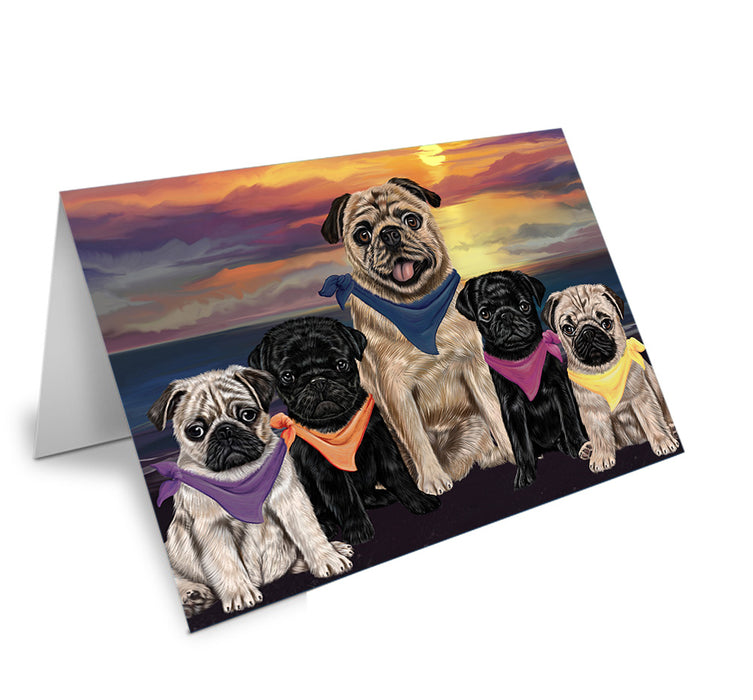Family Sunset Portrait Pugs Dog Handmade Artwork Assorted Pets Greeting Cards and Note Cards with Envelopes for All Occasions and Holiday Seasons GCD54842