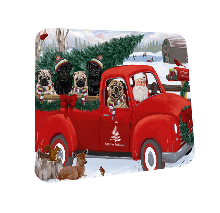 Christmas Santa Express Delivery Pugs Dog Family Coasters Set of 4 CST55015