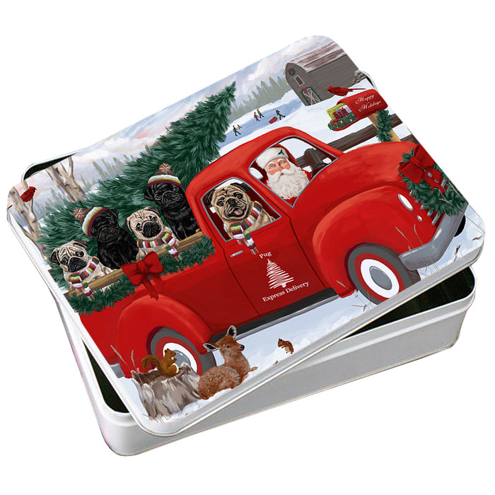 Christmas Santa Express Delivery Pugs Dog Family Photo Storage Tin PITN55000