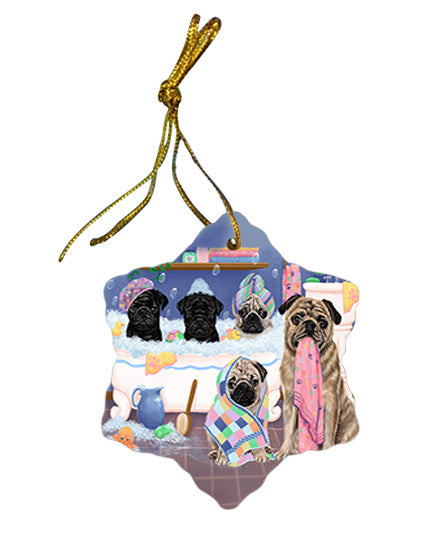 Rub A Dub Dogs In A Tub Pugs Dog Star Porcelain Ornament SPOR57167