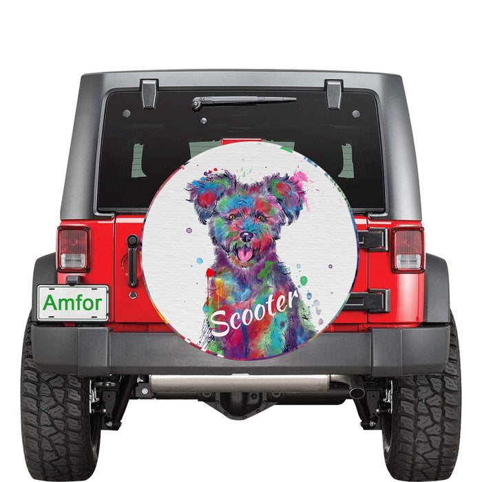 Custom Pet Name Personalized Watercolor Pumi Dog Car Tire Cover