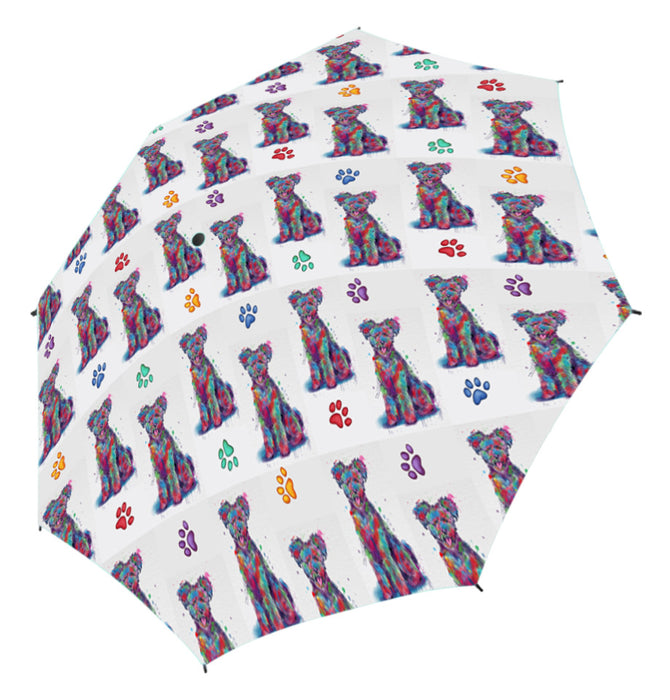 Watercolor Mini Pumi DogsSemi-Automatic Foldable Umbrella