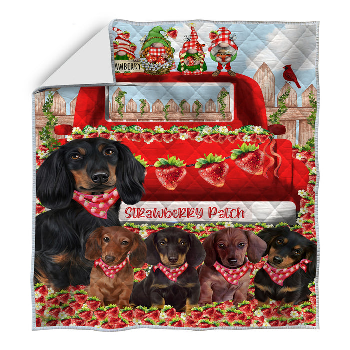 Strawberry Patch with Gnomes Dachshund Dogs Quilt Bed Coverlet Bedspread Comforter One-side Animal Printing - Soft Lightweight Washable Polyester Quilt