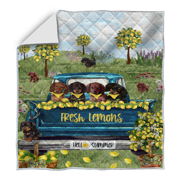 Country Fresh Lemons Dachshund Dogs Basket Quilt Bed Coverlet Bedspread Pillow, Mug, Blanket, Canvas