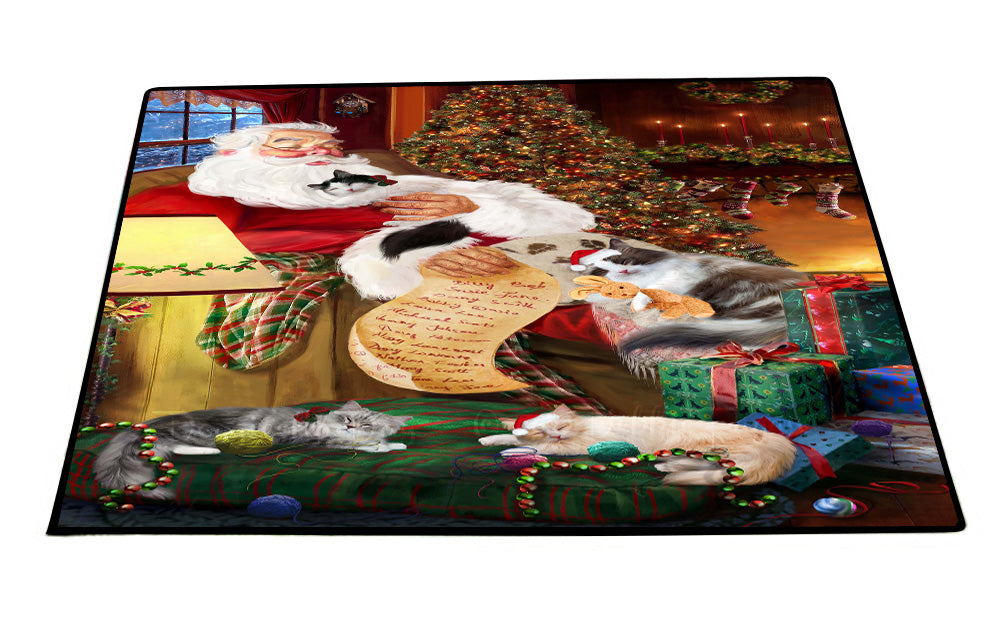 Santa Sleeping with Ragamuffin Cats Floor Mat- Anti-Slip Pet Door Mat Indoor Outdoor Front Rug Mats for Home Outside Entrance Pets Portrait Unique Rug Washable Premium Quality Mat
