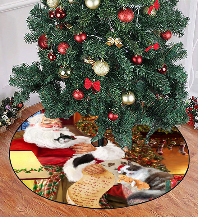 Santa Sleeping with Ragamuffin Cats Christmas Tree Skirt