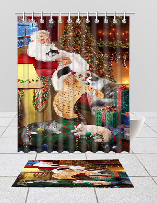 Santa Sleeping with Ragamuffin Cats  Bath Mat and Shower Curtain Combo