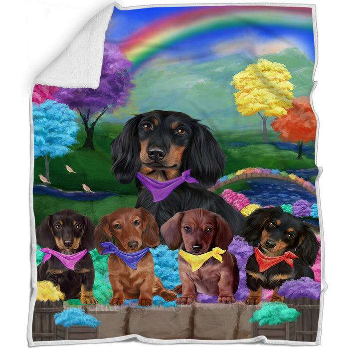 Rainbow Spring Dachshund Dogs Blanket - Lightweight Soft Cozy and Durable Bed Blanket - Animal Theme Fuzzy Blanket for Sofa Couch