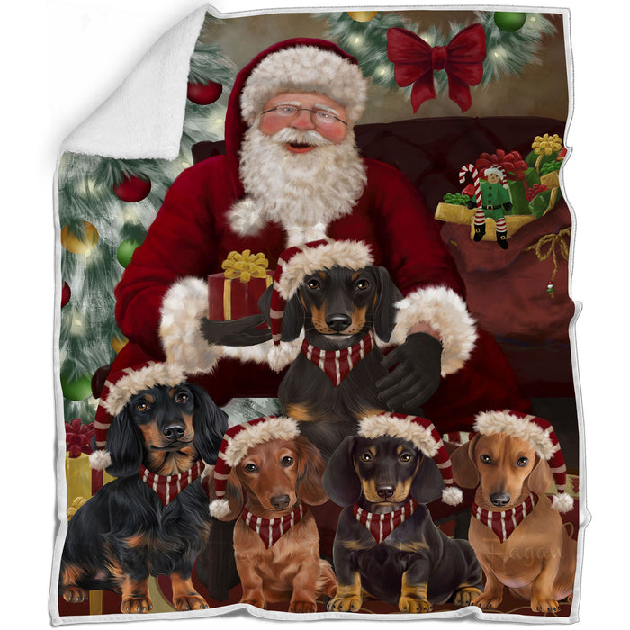 Santa's Christmas Surprise Dachshund Dogs Blanket - Lightweight Soft Cozy and Durable Bed Blanket - Animal Theme Fuzzy Blanket for Sofa Couch