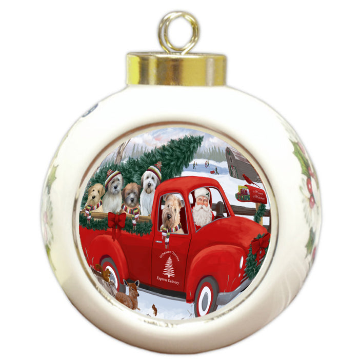 Christmas Santa Express Delivery Wheaten Terriers Dog Family Round Ball Christmas Ornament RBPOR55207