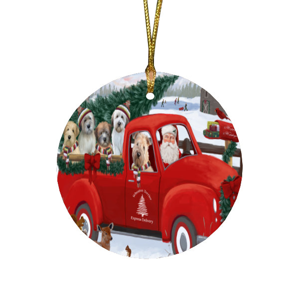 Christmas Santa Express Delivery Wheaten Terriers Dog Family Round Flat Christmas Ornament RFPOR55198