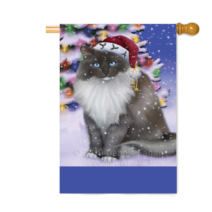 Personalized Winterland Wonderland Ragdoll Cat In Christmas Holiday Scenic Background Custom House Flag FLG-DOTD-A61426