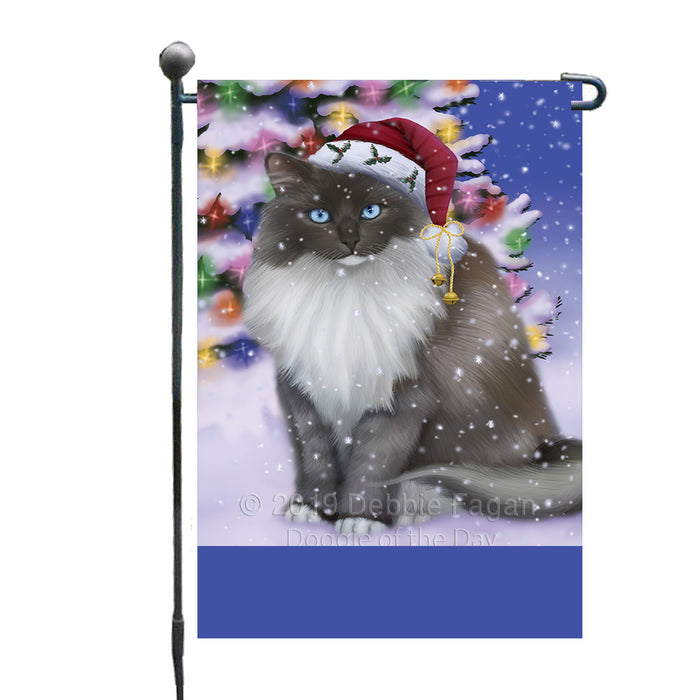 Personalized Winterland Wonderland Ragdoll Cat In Christmas Holiday Scenic Background Custom Garden Flags GFLG-DOTD-A61370