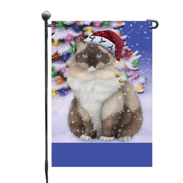 Personalized Winterland Wonderland Ragdoll Cat In Christmas Holiday Scenic Background Custom Garden Flags GFLG-DOTD-A61371