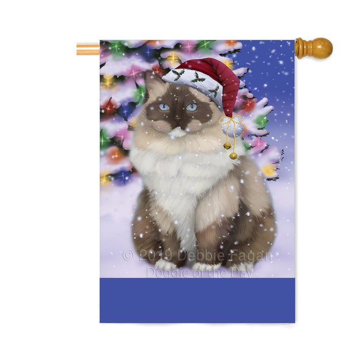 Personalized Winterland Wonderland Ragdoll Cat In Christmas Holiday Scenic Background Custom House Flag FLG-DOTD-A61427