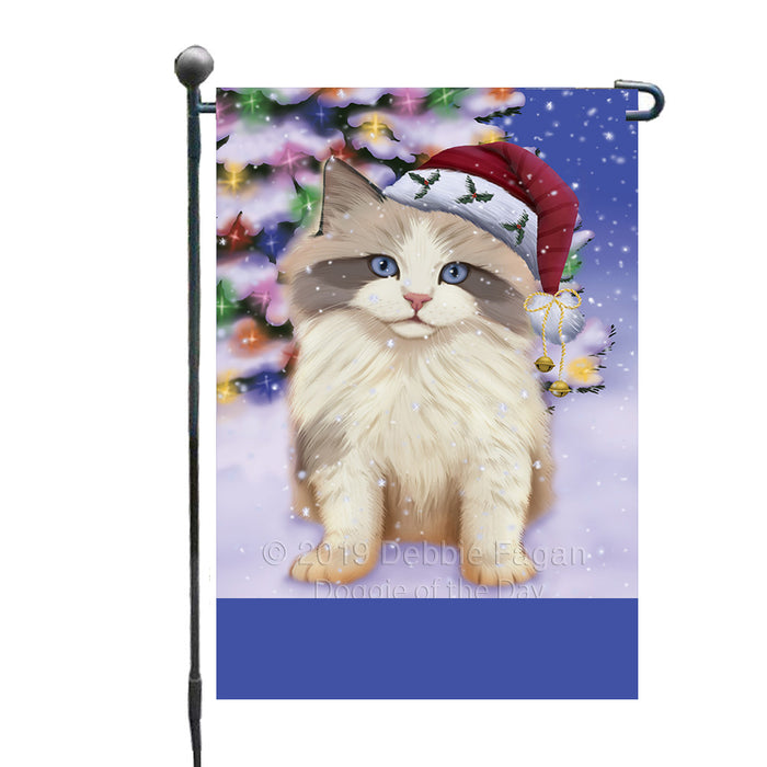Personalized Winterland Wonderland Ragdoll Cat In Christmas Holiday Scenic Background Custom Garden Flags GFLG-DOTD-A61372