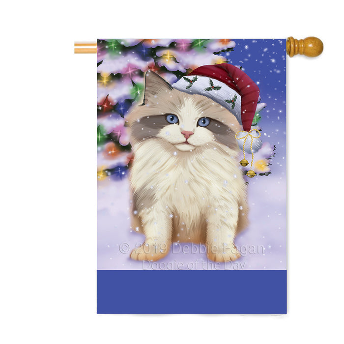 Personalized Winterland Wonderland Ragdoll Cat In Christmas Holiday Scenic Background Custom House Flag FLG-DOTD-A61428