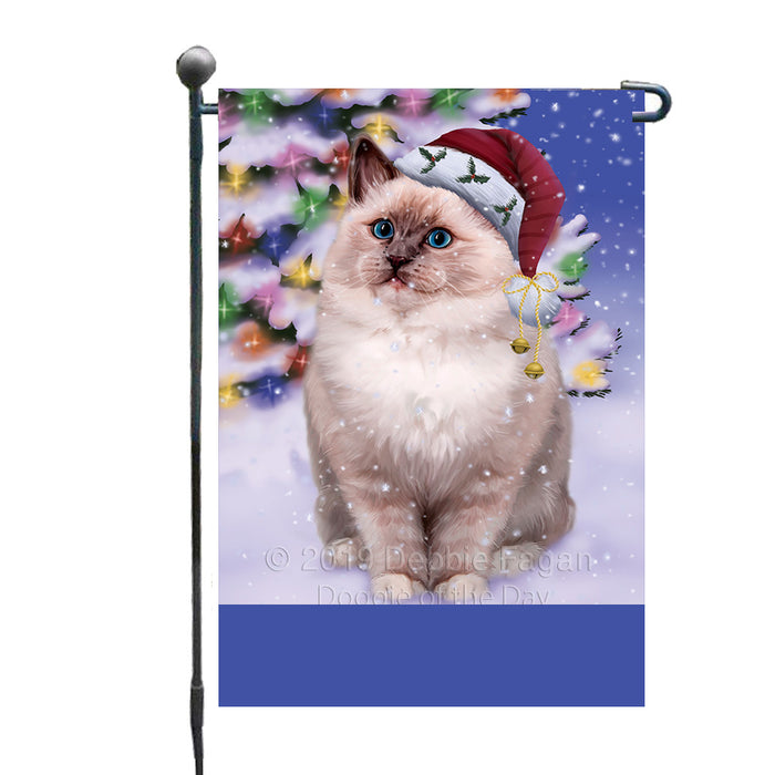 Personalized Winterland Wonderland Ragdoll Cat In Christmas Holiday Scenic Background Custom Garden Flags GFLG-DOTD-A61373