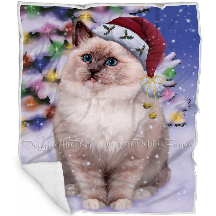 Winterland Wonderland Ragdoll Cat In Christmas Holiday Scenic Background Blanket BLNKT120882