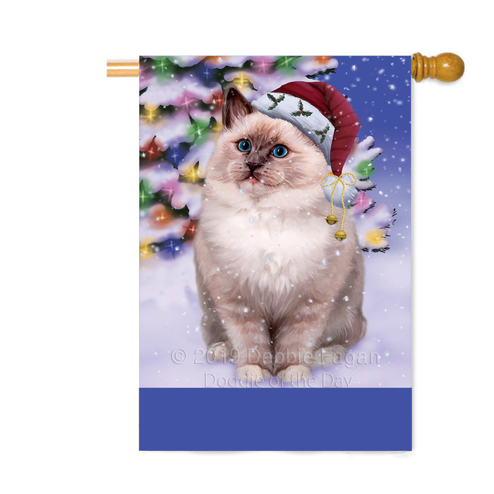 Personalized Winterland Wonderland Ragdoll Cat In Christmas Holiday Scenic Background Custom House Flag FLG-DOTD-A61429
