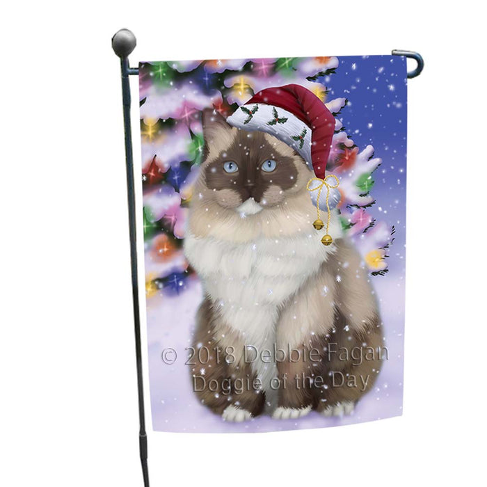 Winterland Wonderland Ragdoll Cat In Christmas Holiday Scenic Background Garden Flag GFLG56008