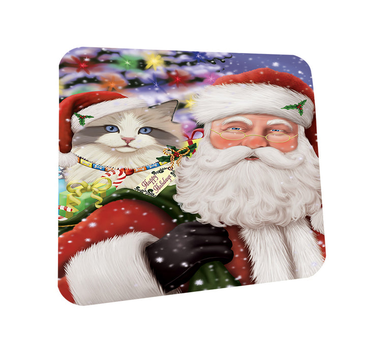 Santa Carrying Ragdoll Cat and Christmas Presents Coasters Set of 4 CST55476