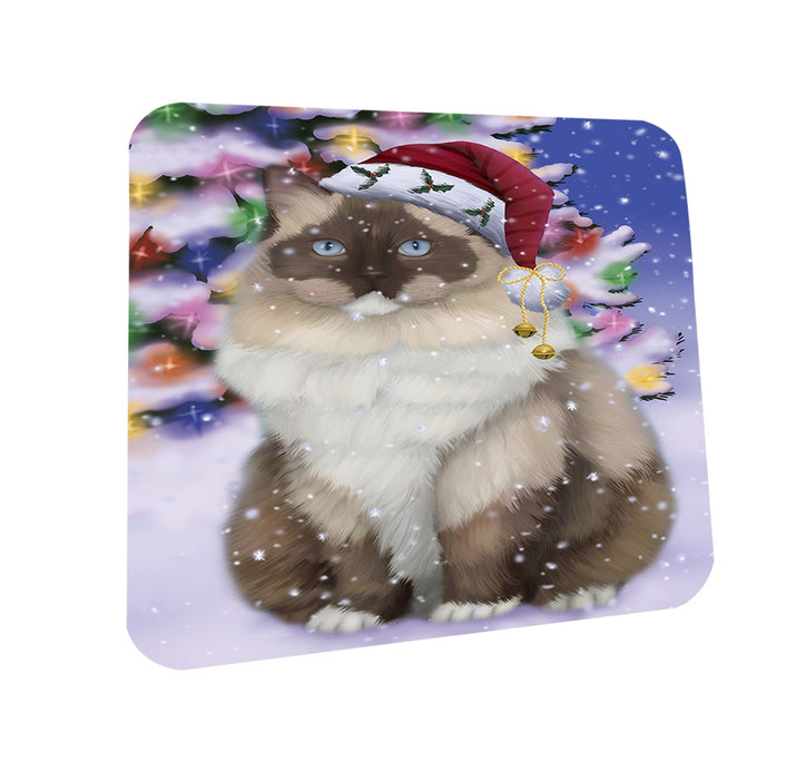 Winterland Wonderland Ragdoll Cat In Christmas Holiday Scenic Background Coasters Set of 4 CST55673