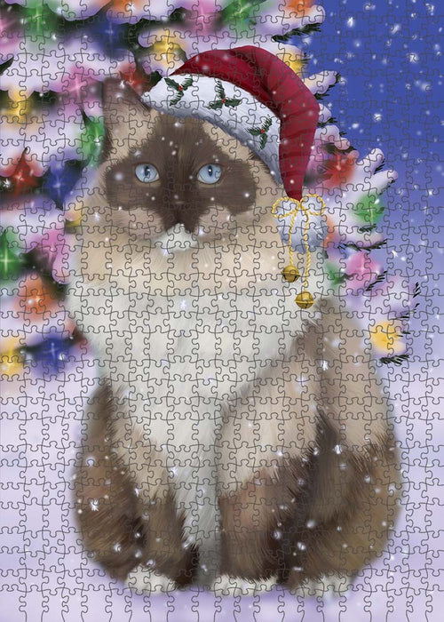 Winterland Wonderland Ragdoll Cat In Christmas Holiday Scenic Background Puzzle with Photo Tin PUZL91064