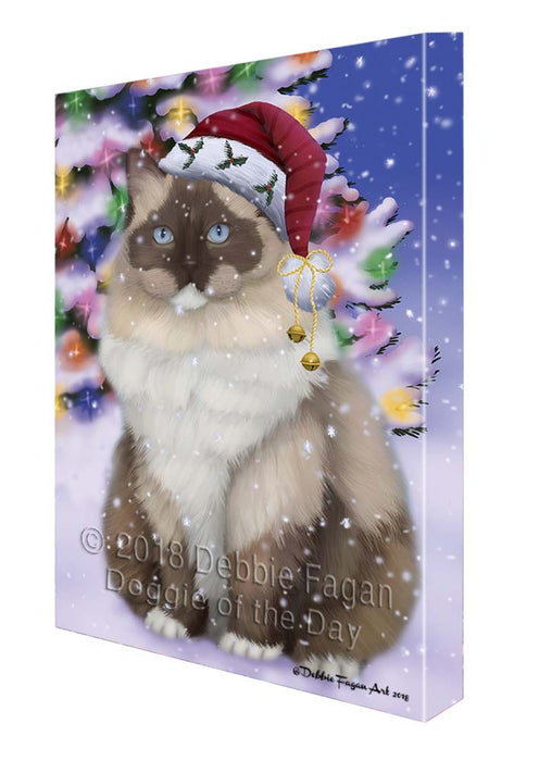 Winterland Wonderland Ragdoll Cat In Christmas Holiday Scenic Background Canvas Print Wall Art Décor CVS121364