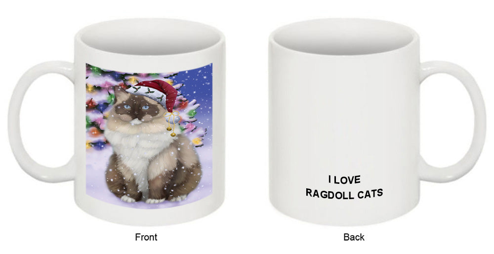 Winterland Wonderland Ragdoll Cat In Christmas Holiday Scenic Background Coffee Mug MUG51113