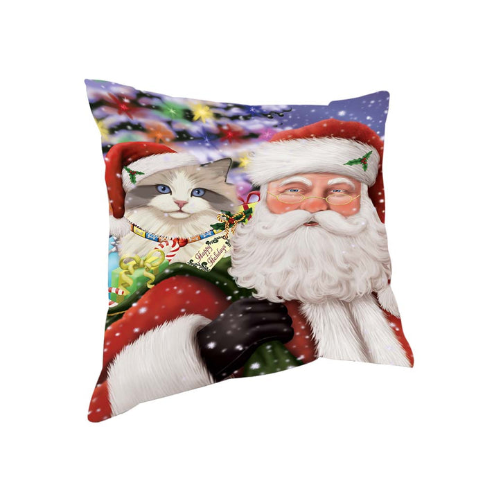 Santa Carrying Ragdoll Cat and Christmas Presents Pillow PIL71000