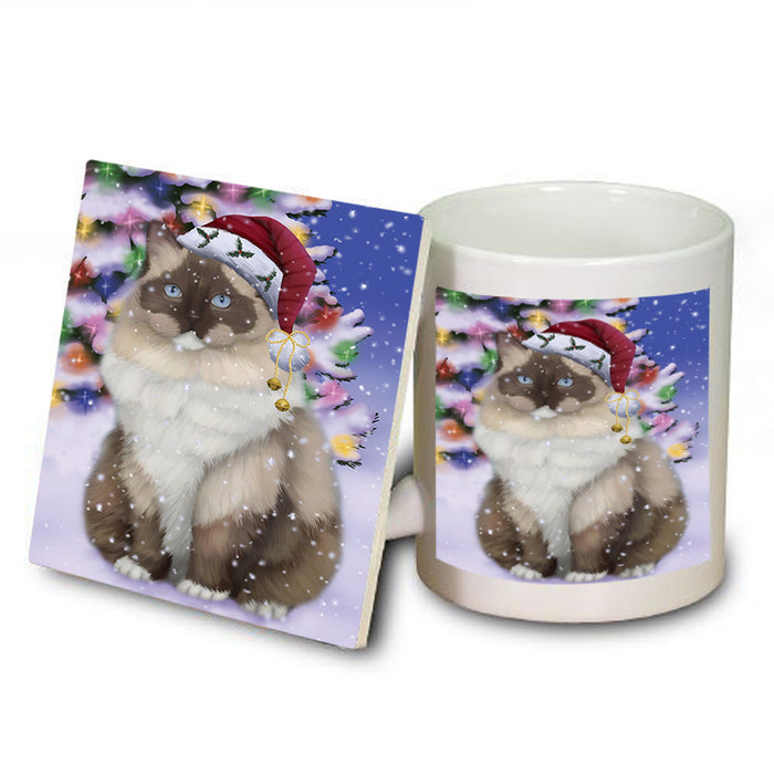 Winterland Wonderland Ragdoll Cat In Christmas Holiday Scenic Background Mug and Coaster Set MUC55707