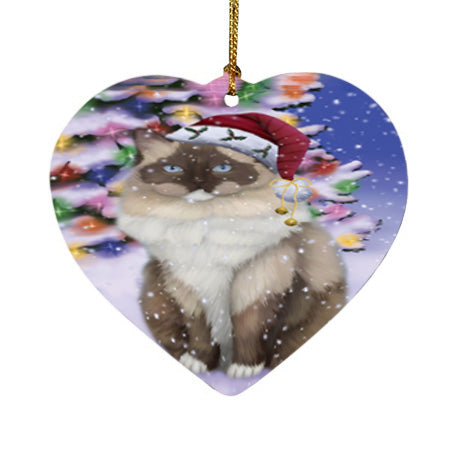 Winterland Wonderland Ragdoll Cat In Christmas Holiday Scenic Background Heart Christmas Ornament HPOR56071