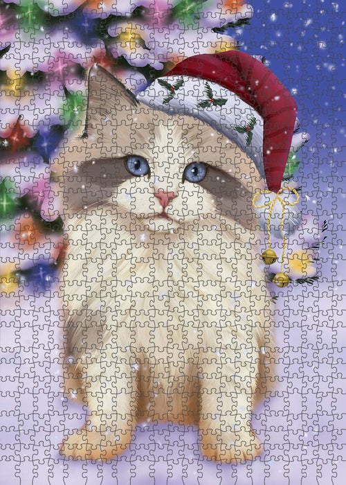 Winterland Wonderland Ragdoll Cat In Christmas Holiday Scenic Background Puzzle with Photo Tin PUZL91068