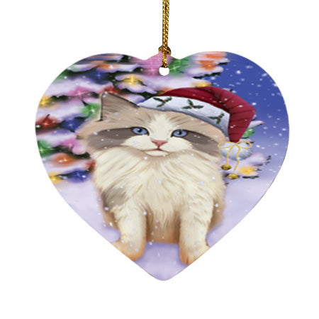 Winterland Wonderland Ragdoll Cat In Christmas Holiday Scenic Background Heart Christmas Ornament HPOR56072