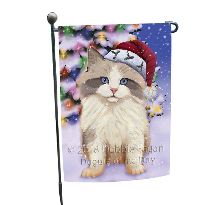 Winterland Wonderland Ragdoll Cat In Christmas Holiday Scenic Background Garden Flag GFLG56009