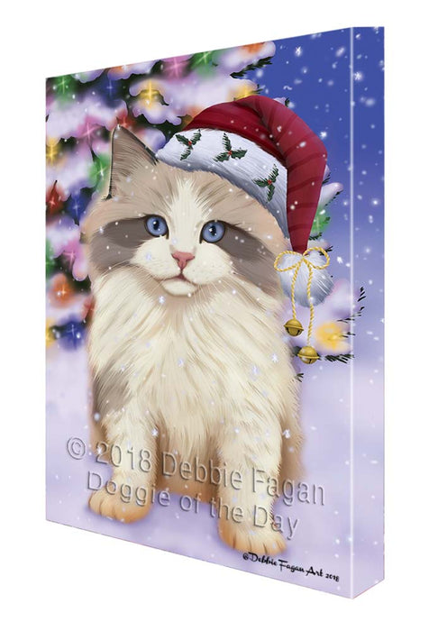 Winterland Wonderland Ragdoll Cat In Christmas Holiday Scenic Background Canvas Print Wall Art Décor CVS121373