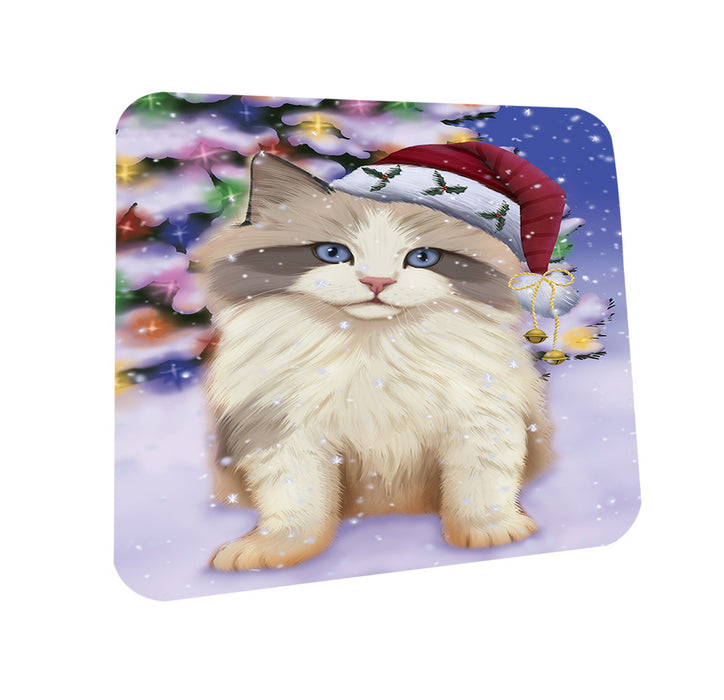 Winterland Wonderland Ragdoll Cat In Christmas Holiday Scenic Background Coasters Set of 4 CST55674