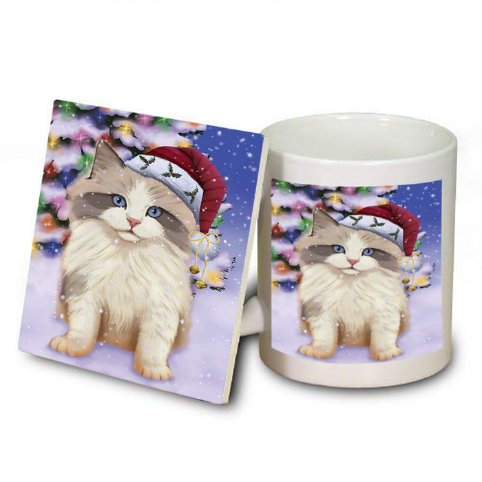 Winterland Wonderland Ragdoll Cat In Christmas Holiday Scenic Background Mug and Coaster Set MUC55708