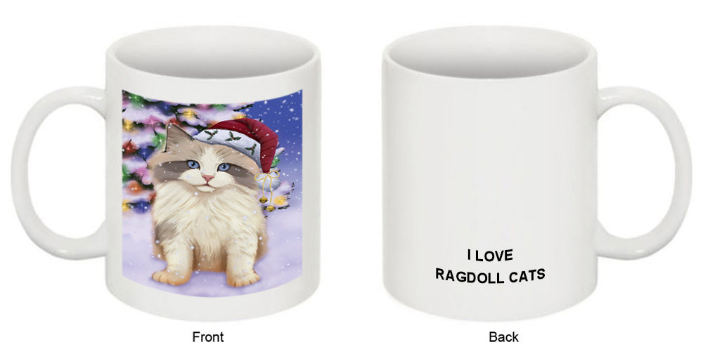 Winterland Wonderland Ragdoll Cat In Christmas Holiday Scenic Background Coffee Mug MUG51114