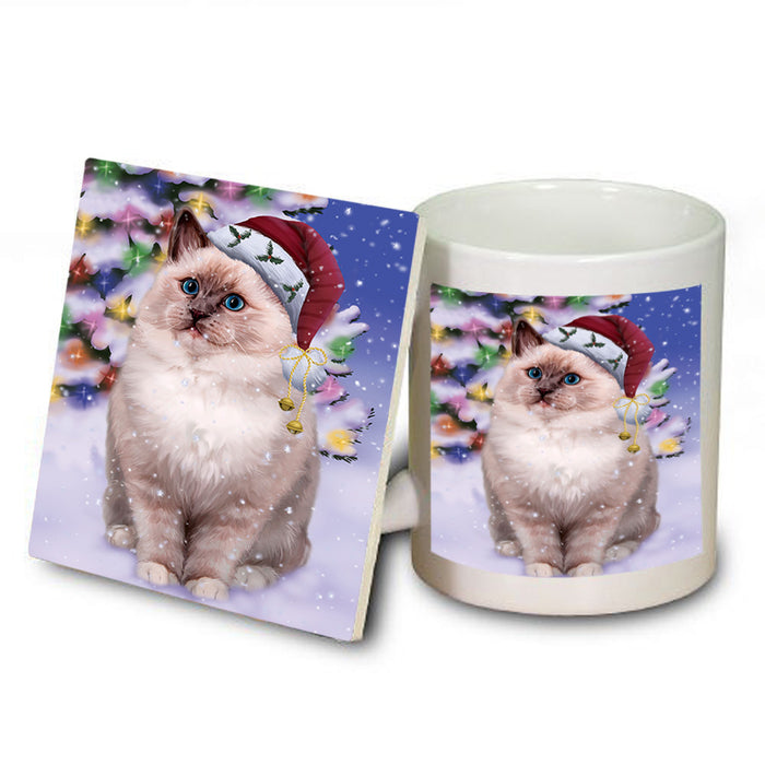 Winterland Wonderland Ragdoll Cat In Christmas Holiday Scenic Background Mug and Coaster Set MUC55709