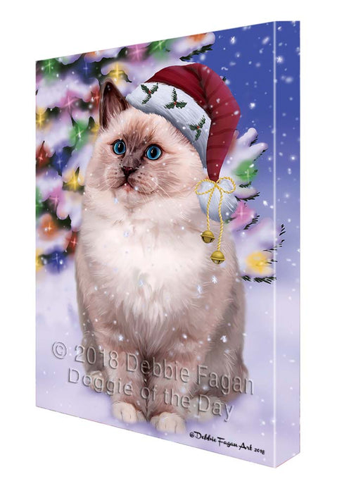 Winterland Wonderland Ragdoll Cat In Christmas Holiday Scenic Background Canvas Print Wall Art Décor CVS121382