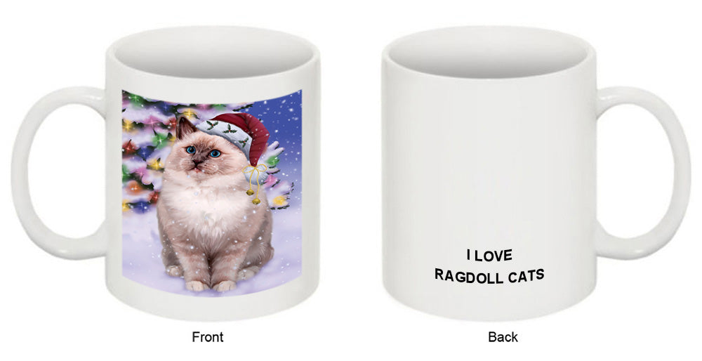 Winterland Wonderland Ragdoll Cat In Christmas Holiday Scenic Background Coffee Mug MUG51115
