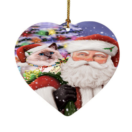 Santa Carrying Ragdoll Cat and Christmas Presents Heart Christmas Ornament HPOR55875